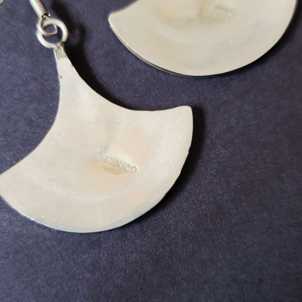 2" Vintage Sterling Silver Inlaid Mother-of-Pearl Crescent Earrings - Picture 2 of 2